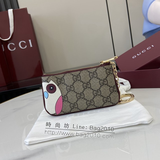Gucci專櫃古馳最新款飾貓頭鷹細節GG迷你錢包零錢包 jh2031型號：818768